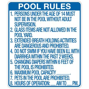 Pool Sign - "Extended Pool Rules" - Texas
