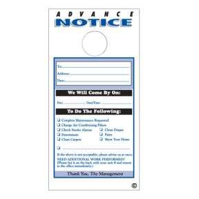 Notice Door Hanger - Advance Notification 1 Part