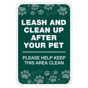 Pet Waste Sign - "Leash and Clean"  Pawprints Sign