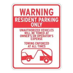 Resident Parking Signs - "Warning" Tow Symbol