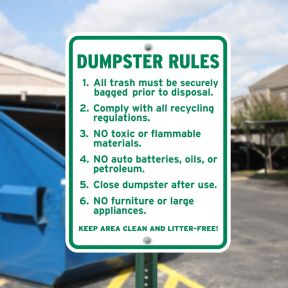 Dumpster Rules Signs - "Keep Area Clean"