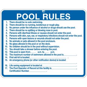 Pool Sign - "Pool Rules" - South Carolina