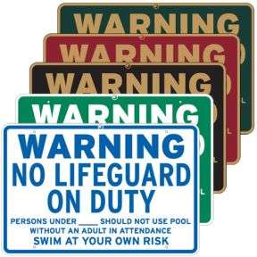 Pool Signs - "Warning No Lifeguard on Duty"