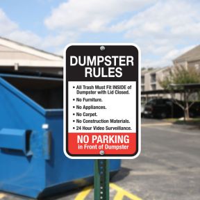 Dumpster Rules Signs - "No Parking" Black/Red