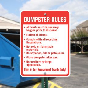 Dumpster Rules Signs - "For Household Trash"