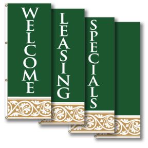 Vertical Flags - Green and Tan Scroll