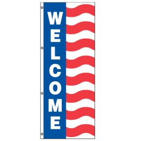 Vertical Flag - Welcome Red, White and Blue