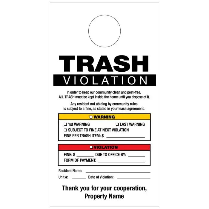 Apartment Community Trash Violation Door Hanger | Great American Property