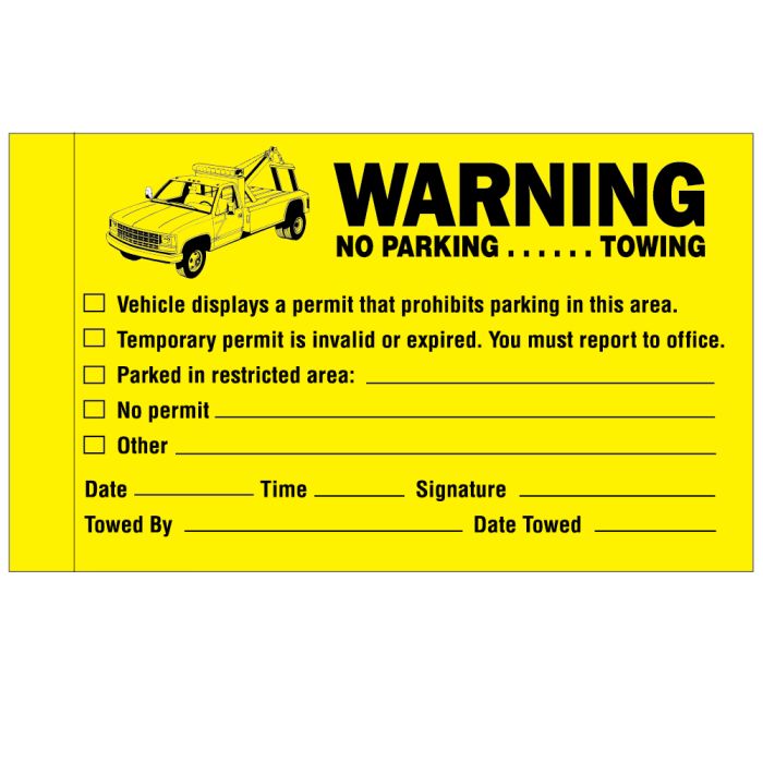 Tow Warning Sticker in bright yellow.