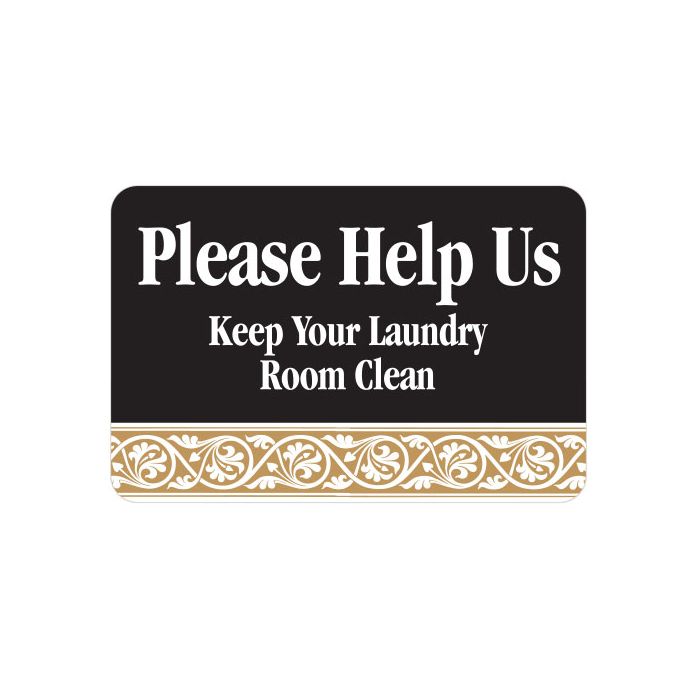 Keep Laundry Room Clean Interior Sign Black and Tan Scroll Design