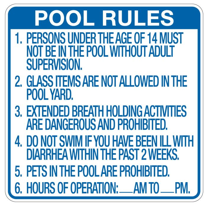 Pool Sign - "Pool Rules" - Texas